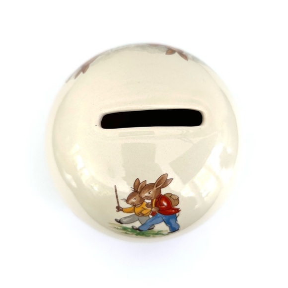 Bunnykins Royal Doulton Round Bank Bunnies Knitting - Picture 3 of 9